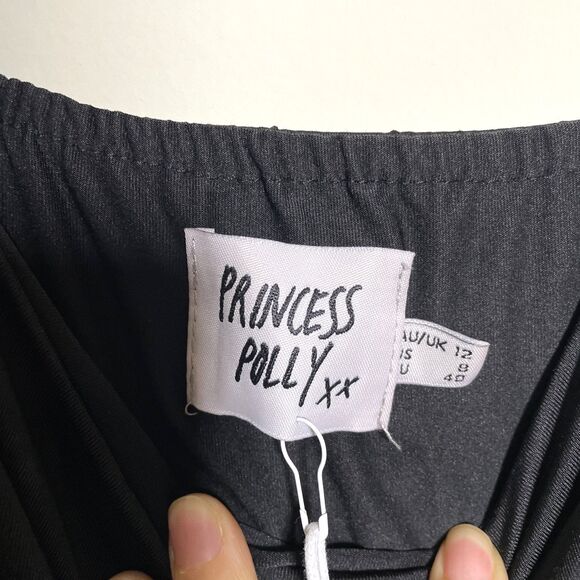 Princess Polly Adalee Midi Dress Black Women's Thigh Slit Size 8 Party Cocktail - Picture 5 of 11